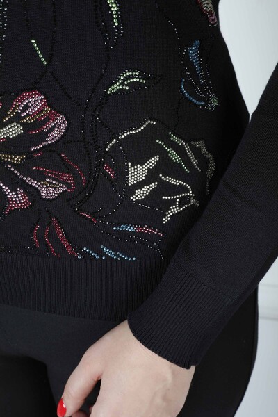 Knitted Sweater Colored Stone Embroidered Black - 30593 | KAZEE (Set of 4 M-L-XL-2XL) - 4
