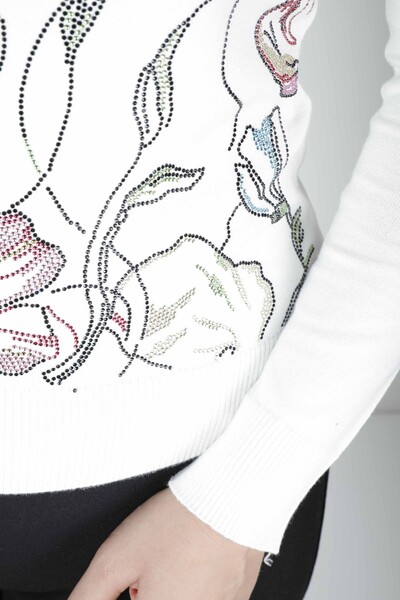 Knitted Sweater Colored Stone Embroidered Ecru - 30593 | KAZEE (Set of 4 M-L-XL-2XL) - 4