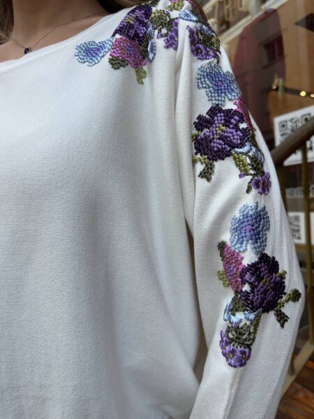 Knitted Sweater Colorful Embroidered Ecru - 31281 | KAZEE (3-Piece Set L-XL-2XL) - 5