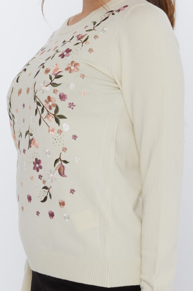 Knitted Sweater Colorful Embroidery Light Beige - 31122 | KAZEE (Set of 3 M-L-XL) - 4