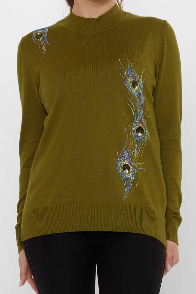 Knitted Sweater Colorful Stone Embellished Dark Green - 31775 | KAZEE (3-Piece Set L-XL-2XL) - 3