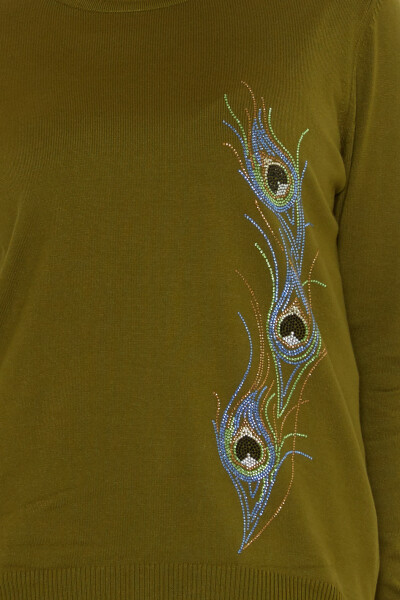 Knitted Sweater Colorful Stone Embellished Dark Green - 31775 | KAZEE (3-Piece Set L-XL-2XL) - 4