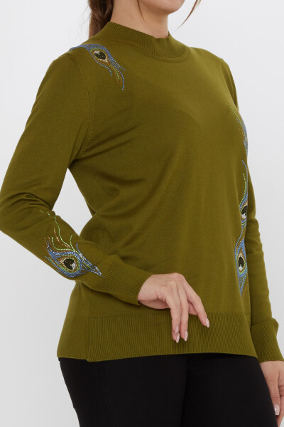 Knitted Sweater Colorful Stone Embellished Dark Green - 31775 | KAZEE (3-Piece Set L-XL-2XL) - 5
