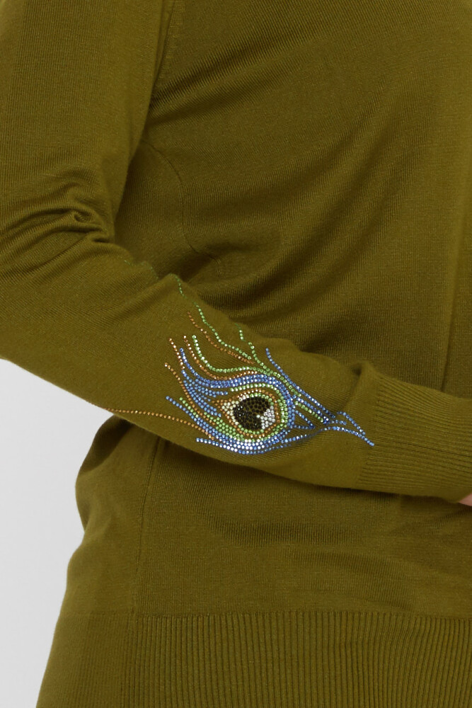 Knitted Sweater Colorful Stone Embellished Dark Green - 31775 | KAZEE (3-Piece Set L-XL-2XL) - 6