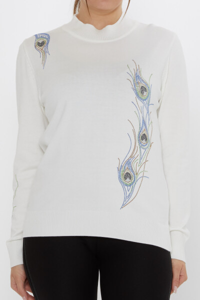 Knitted Sweater - Colorful Stone Embellished - Ecru - 31775 | KAZEE (3-Piece Set L-XL-2XL) - 3