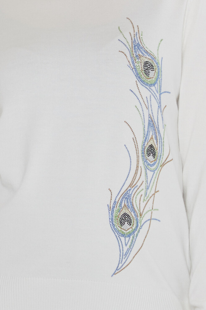 Knitted Sweater - Colorful Stone Embellished - Ecru - 31775 | KAZEE (3-Piece Set L-XL-2XL) - 5