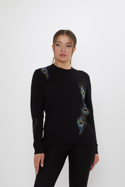 Knitted Sweater Colorful Stone Embellished - Black - 31775 | KAZEE (3-Piece Set L-XL-2XL) 