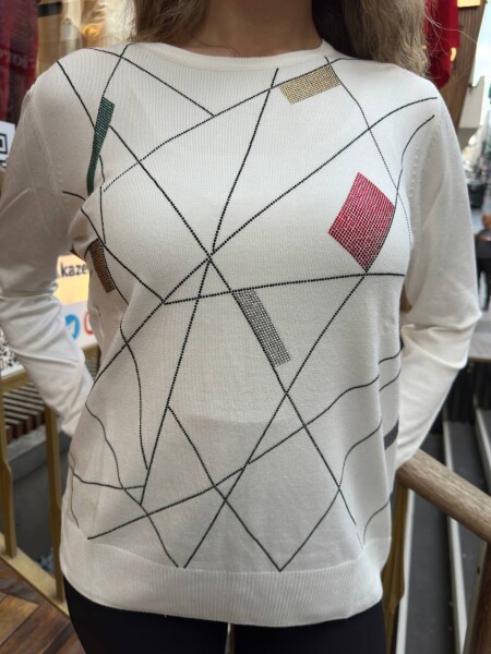 Knitted Sweater with Crew Neck, Ecru - 31874 | KAZEE (3-Piece Set XL-2XL-3XL) - 4