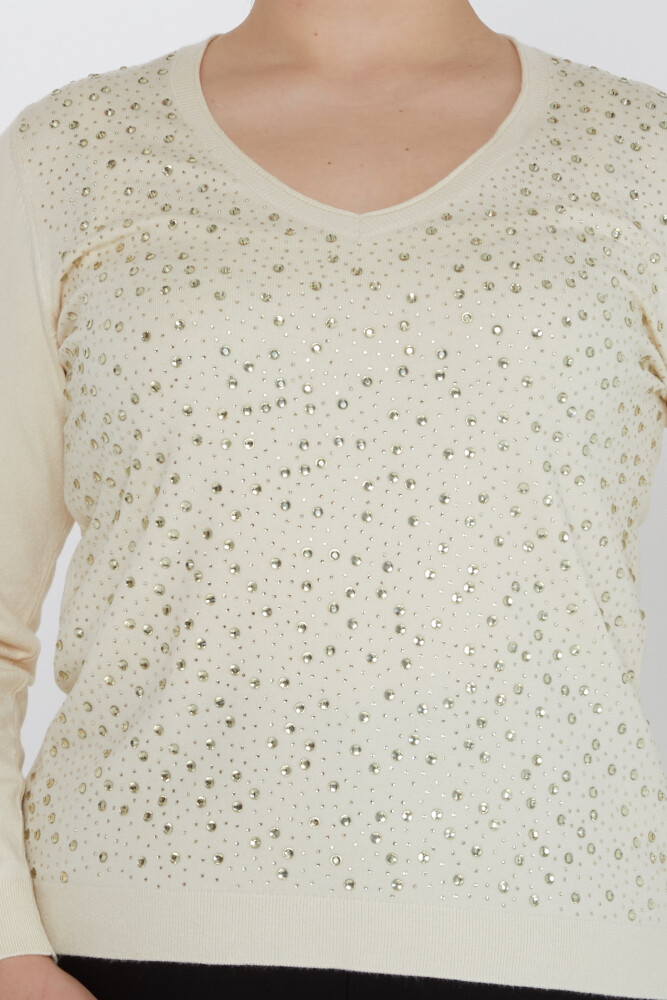 Knitted Sweater Crystal Stone Embroidered Ecru - 31213 | KAZEE (Set of 3 M-L-XL) - 3