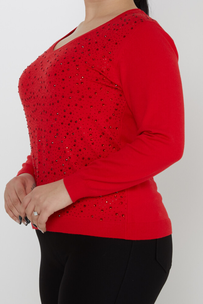 Knitted Sweater Crystal Stone Embroidered Red - 31213 | KAZEE (Set of 3 M-L-XL) - 4
