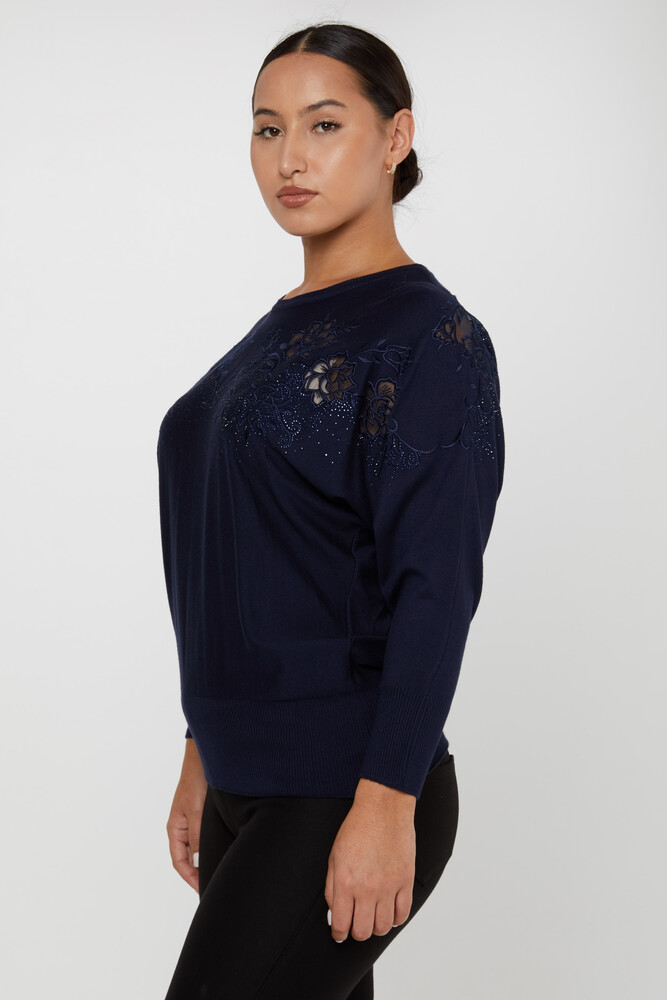 Knitted Sweater Embroidered Navy Blue - 30925 | KAZEE (Set of 4 M-L-XL-2XL) - 2
