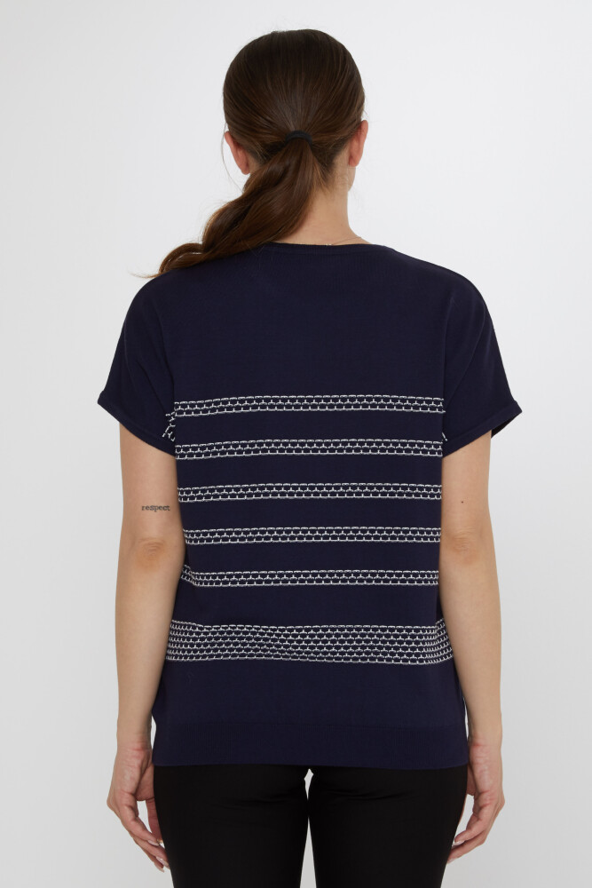 Embroidered Knitted Sweater Navy Blue-Ecru - 31707 | KAZEE (3-Piece Set M-L-XL) - 5