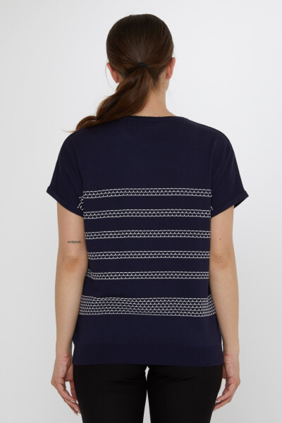 Embroidered Knitted Sweater Navy Blue-Ecru - 31707 | KAZEE (3-Piece Set M-L-XL) - 5