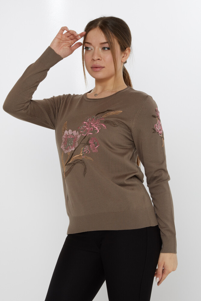 Knitted Sweater Floral Embroidered Mink - 31673 | KAZEE (Set of 3 L-XL-2XL) - 2
