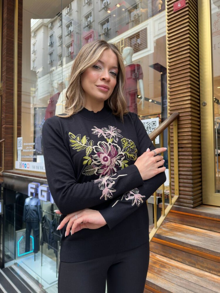 Knitted Sweater Floral Embroidery, Black - 32088 | KAZEE (3-Piece Set M-L-XL) - 3
