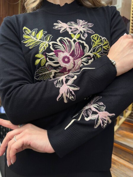 Knitted Sweater Floral Embroidery, Black - 32088 | KAZEE (3-Piece Set M-L-XL) - 5