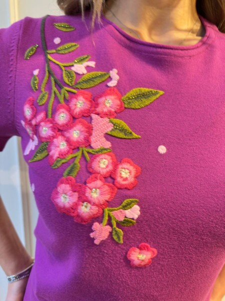 Knitted Sweater Floral Embroidery, Fuchsia - 32040 | KAZEE (3-Piece Set M-L-XL) - 4