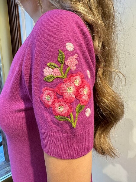 Knitted Sweater Floral Embroidery, Fuchsia - 32040 | KAZEE (3-Piece Set M-L-XL) - 5
