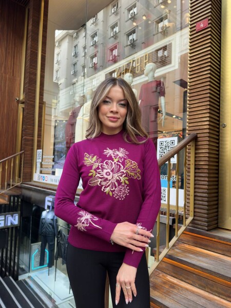 Knitted Sweater Floral Embroidery, Fuchsia - 32088 | KAZEE (3-Piece Set M-L-XL) - 2