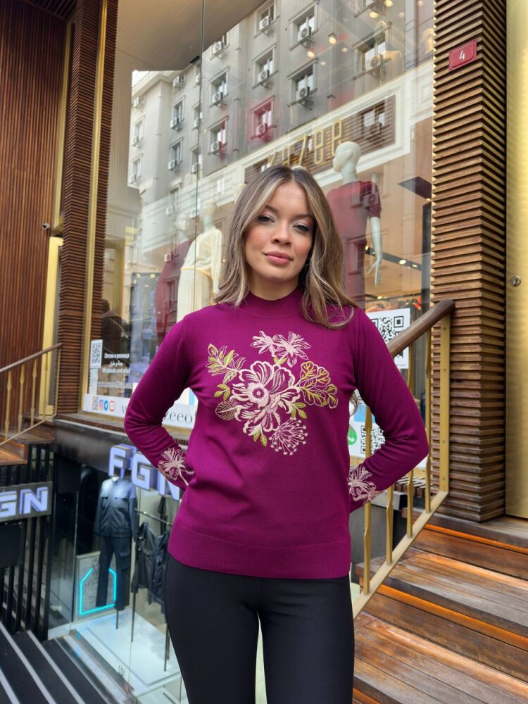 Knitted Sweater Floral Embroidery, Fuchsia - 32088 | KAZEE (3-Piece Set M-L-XL) - 3