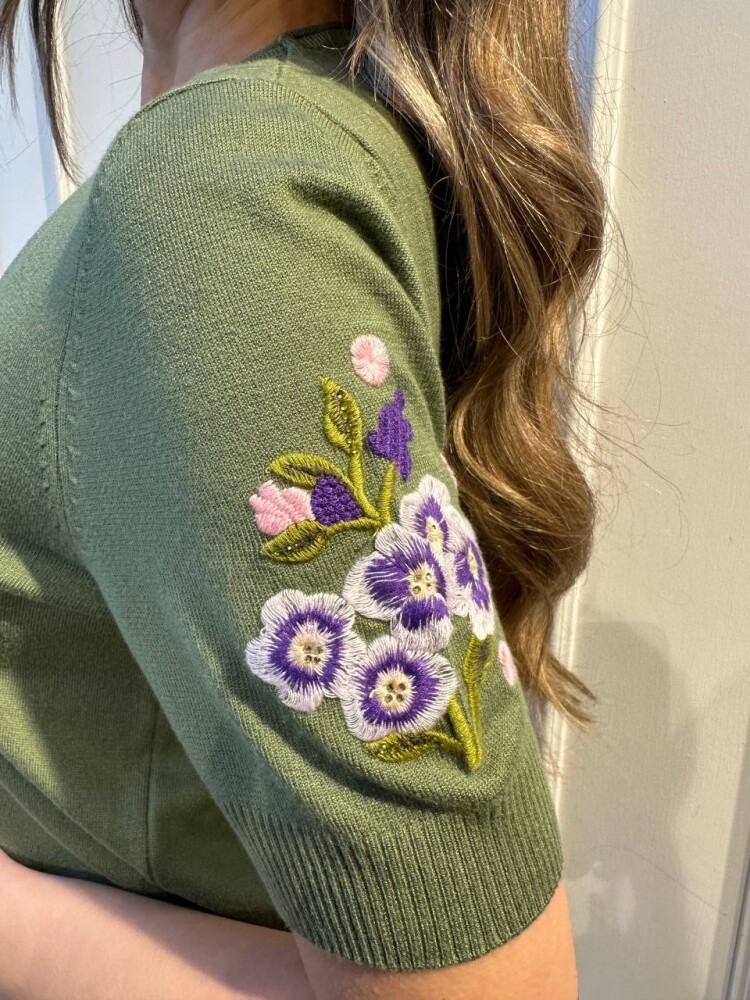 Knitted Sweater Floral Embroidery, Green - 32040 | KAZEE (3-Piece Set M-L-XL) - 5