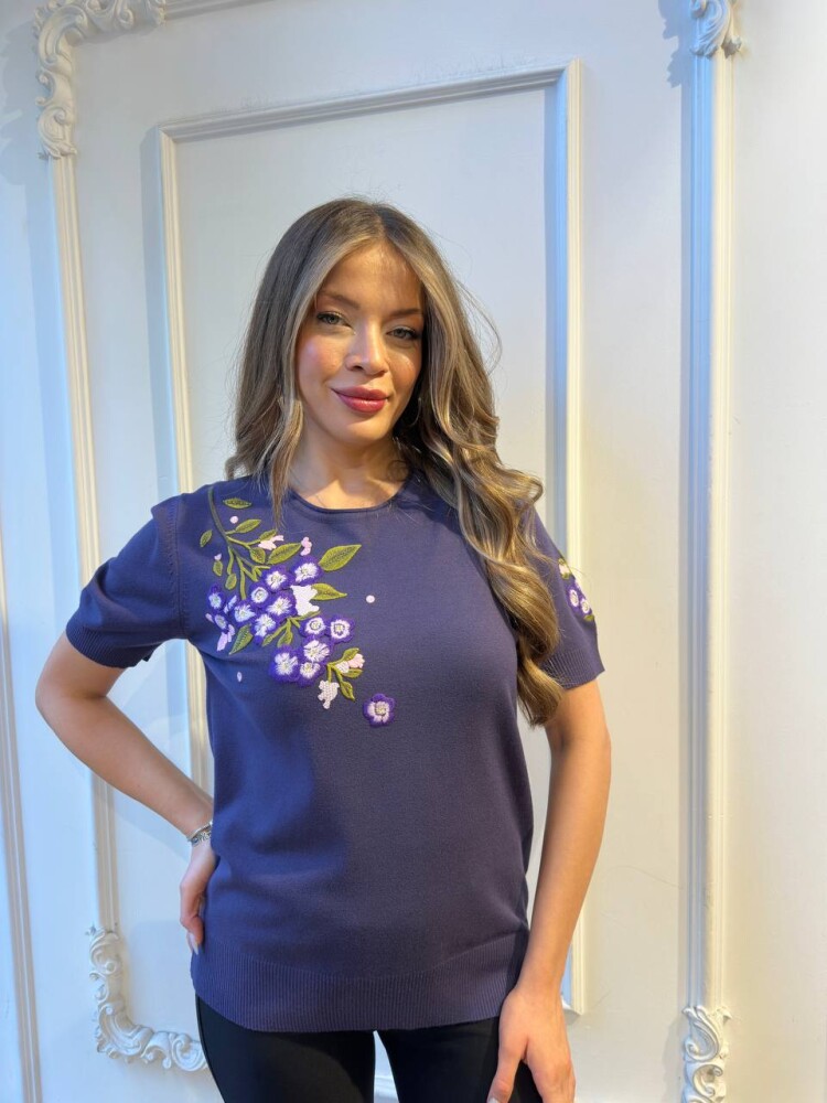 Knitted Sweater Floral Embroidery - Navy Blue - 32040 | KAZEE (3-Piece Set M-L-XL) - 1