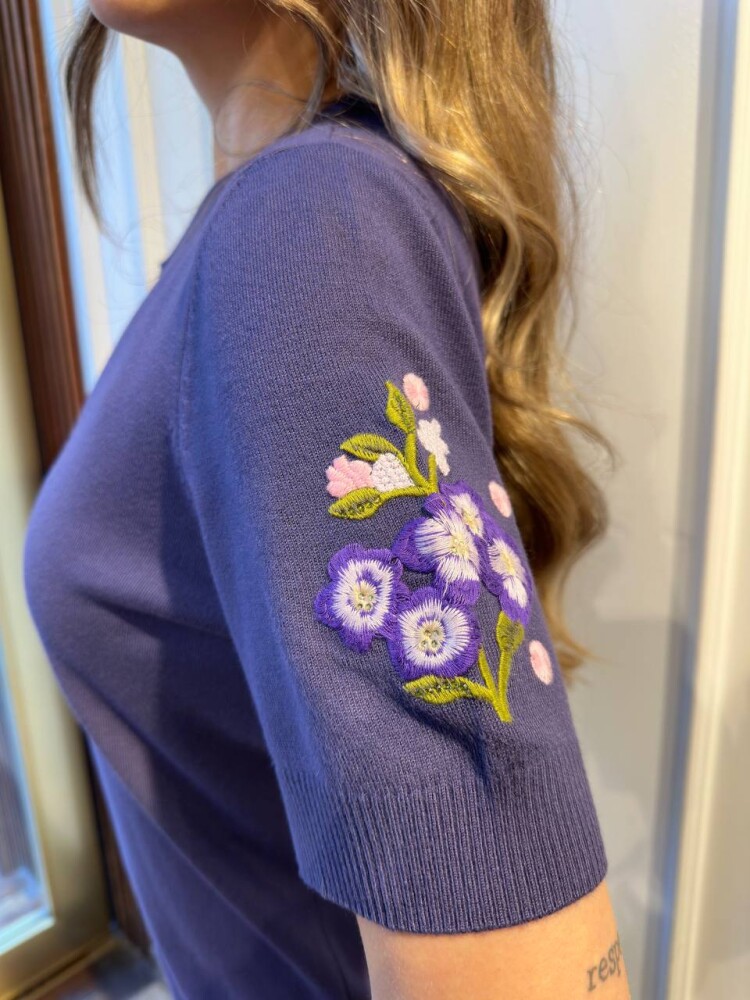 Knitted Sweater Floral Embroidery - Navy Blue - 32040 | KAZEE (3-Piece Set M-L-XL) - 5