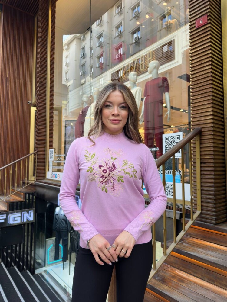 Knitted Sweater Floral Embroidery - Pink - 32088 | KAZEE (3-Piece Set M-L-XL) - 2