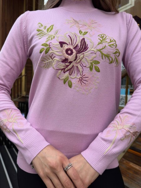 Knitted Sweater Floral Embroidery - Pink - 32088 | KAZEE (3-Piece Set M-L-XL) - 5