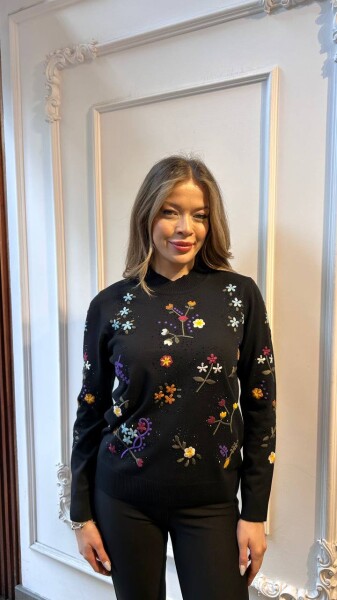 Knitted Sweater Floral Pattern, Black - 32168 | KAZEE (3-Piece Set L-XL-2XL) 