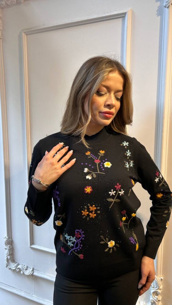 Knitted Sweater Floral Pattern, Black - 32168 | KAZEE (3-Piece Set L-XL-2XL) - 2