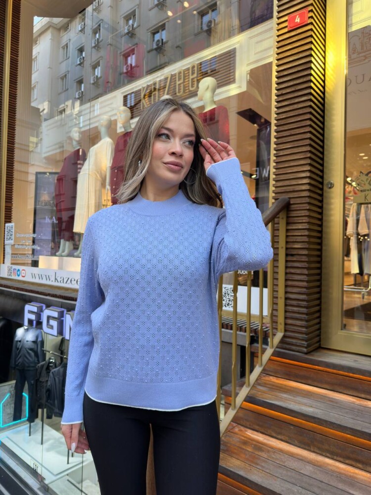 Knitted Sweater, Stand-Up Collar, Blue - 32101 | KAZEE (3-Piece Set M-L-XL) - 2