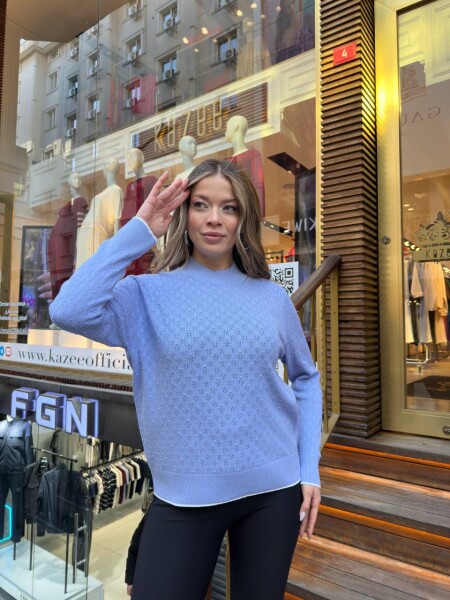 Knitted Sweater, Stand-Up Collar, Blue - 32101 | KAZEE (3-Piece Set M-L-XL) - 3