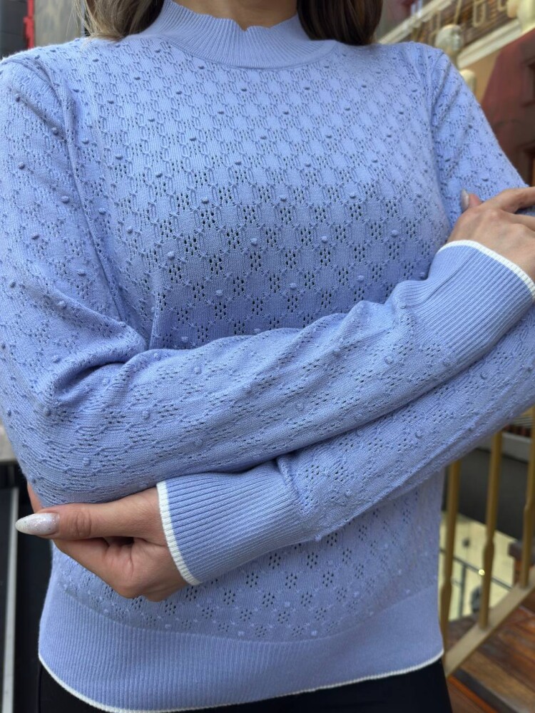 Knitted Sweater, Stand-Up Collar, Blue - 32101 | KAZEE (3-Piece Set M-L-XL) - 5