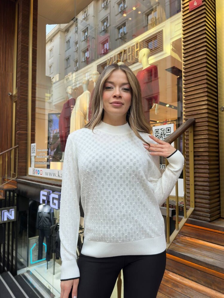 Knitted Sweater Stand-Up Collar, Ecru - 32101 | KAZEE (3-Piece Set M-L-XL) - 2