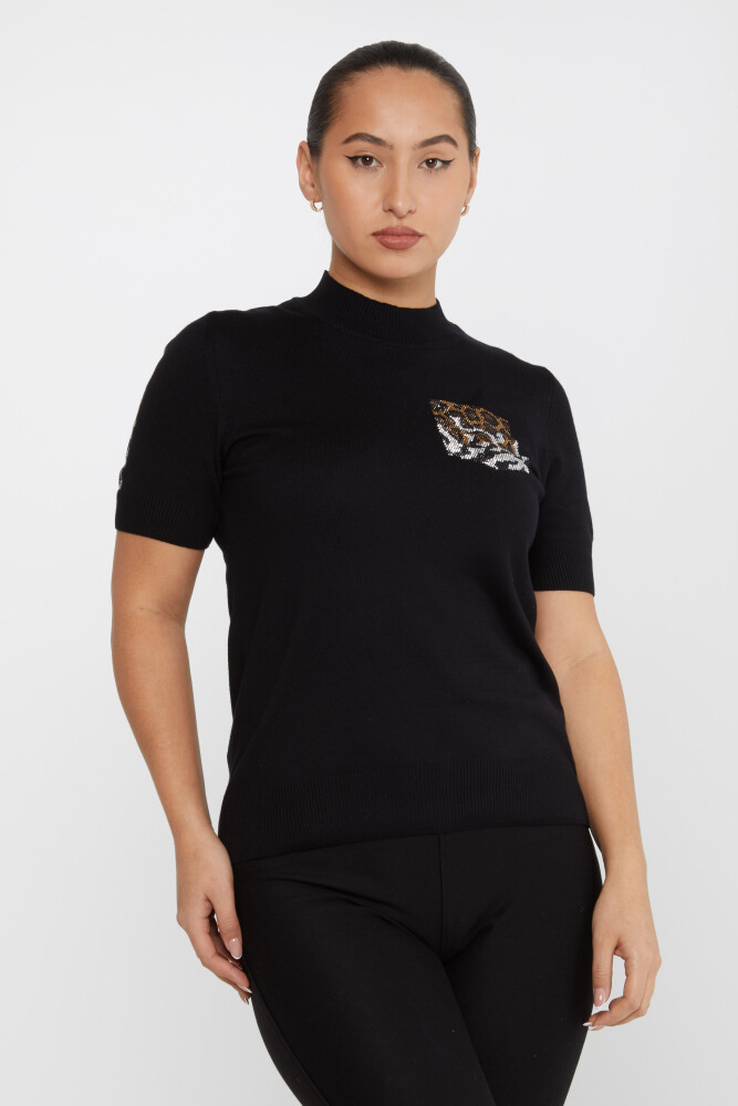Knitted Sweater Leopard Stone Embroidered Black - 31623 | KAZEE (Set of 4 M-L-XL-2XL) - 2