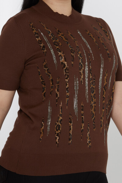 Knitted Sweater Leopard Stone Embroidered Brown - 31565 | KAZEE (Set of 3 M-L-XL) - 3