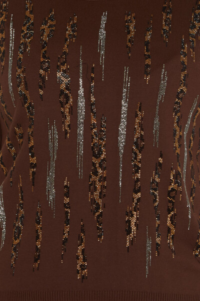 Knitted Sweater Leopard Stone Embroidered Brown - 31565 | KAZEE (Set of 3 M-L-XL) - 4