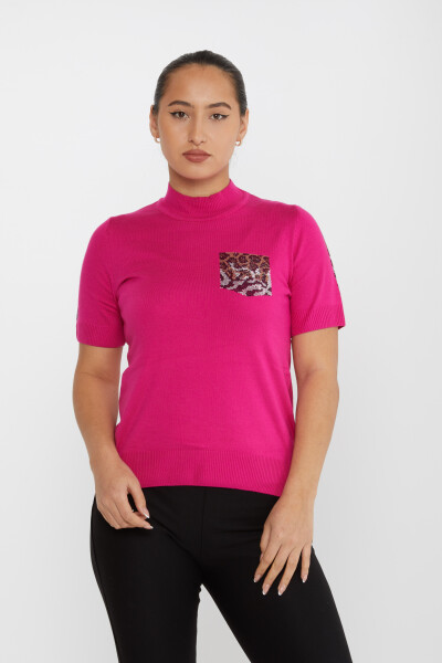 Knitted Sweater Leopard Stone Embroidered Fuchsia - 31623 | KAZEE (Set of 4 M-L-XL-2XL) 