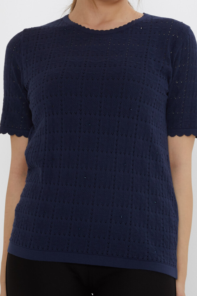 Knitted Sweater - Openwork - Navy Blue - 31822 | KAZEE (3-Piece Set L-XL-2XL) - 3