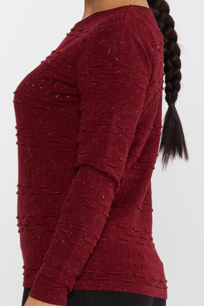 Knitted Sweater Patterned Claret Red - 31627 | KAZEE (Set of 3 M-L-XL) - 4