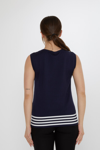 Knitted Sweater with Pattern, Ecru-Navy Blue - 31704 | KAZEE (3-Piece Set S-M-L) - 4