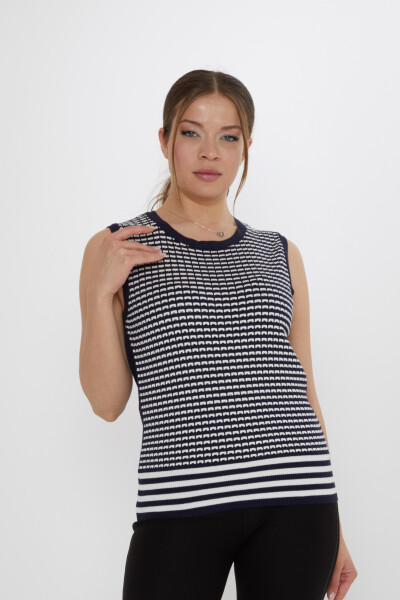 Knitted Sweater with Pattern, Ecru-Navy Blue - 31704 | KAZEE (3-Piece Set S-M-L) 