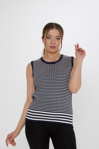 Knitted Sweater with Pattern, Ecru-Navy Blue - 31704 | KAZEE (3-Piece Set S-M-L) - 2