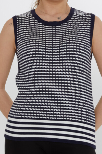 Knitted Sweater with Pattern, Ecru-Navy Blue - 31704 | KAZEE (3-Piece Set S-M-L) - 3