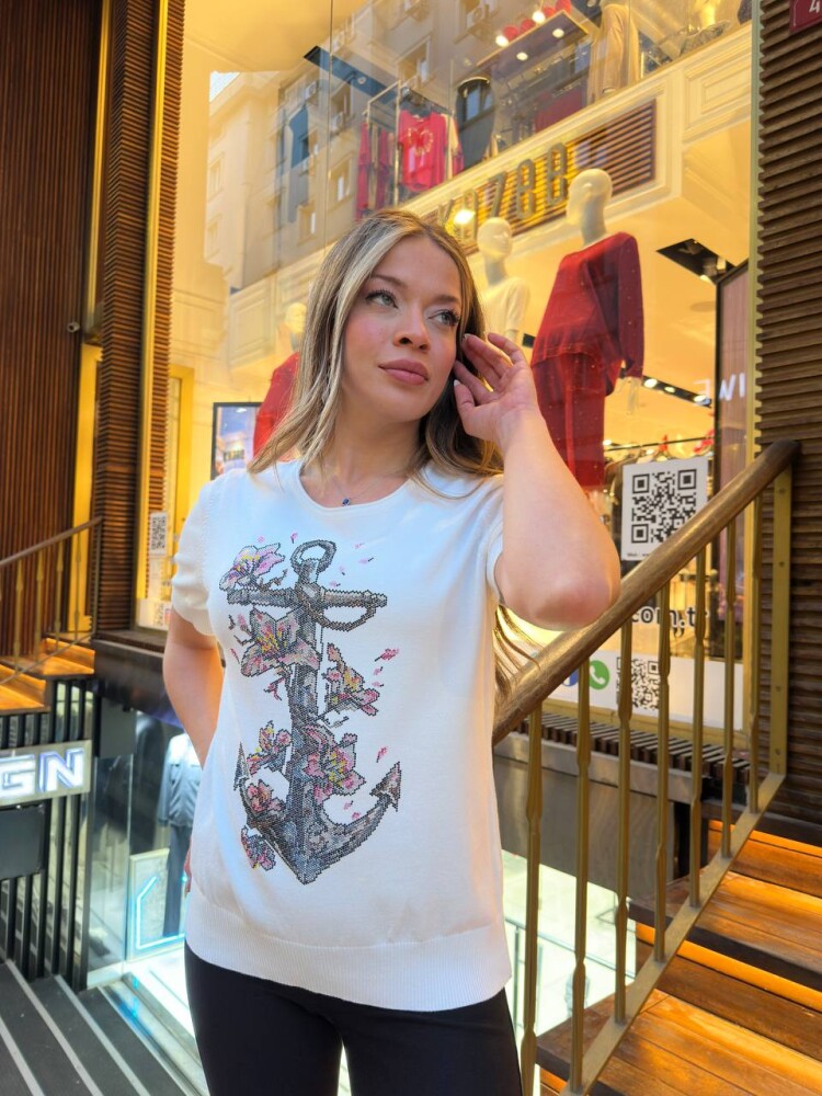 Knitted Sweater Patterned Embroidery, Ecru - 31678 | KAZEE (3-Piece Set M-L-XL) - 2