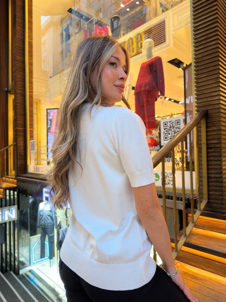 Knitted Sweater Patterned Embroidery, Ecru - 31678 | KAZEE (3-Piece Set M-L-XL) - 6