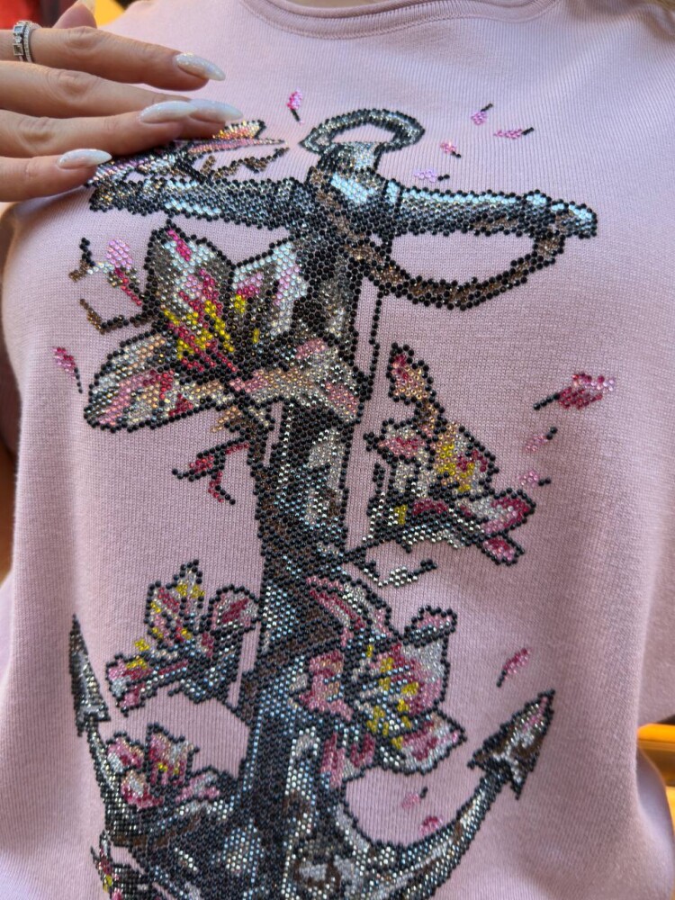 Knitted Sweater Patterned Embroidered Powder Pink - 31678 | KAZEE (3-Piece Set M-L-XL) - 4