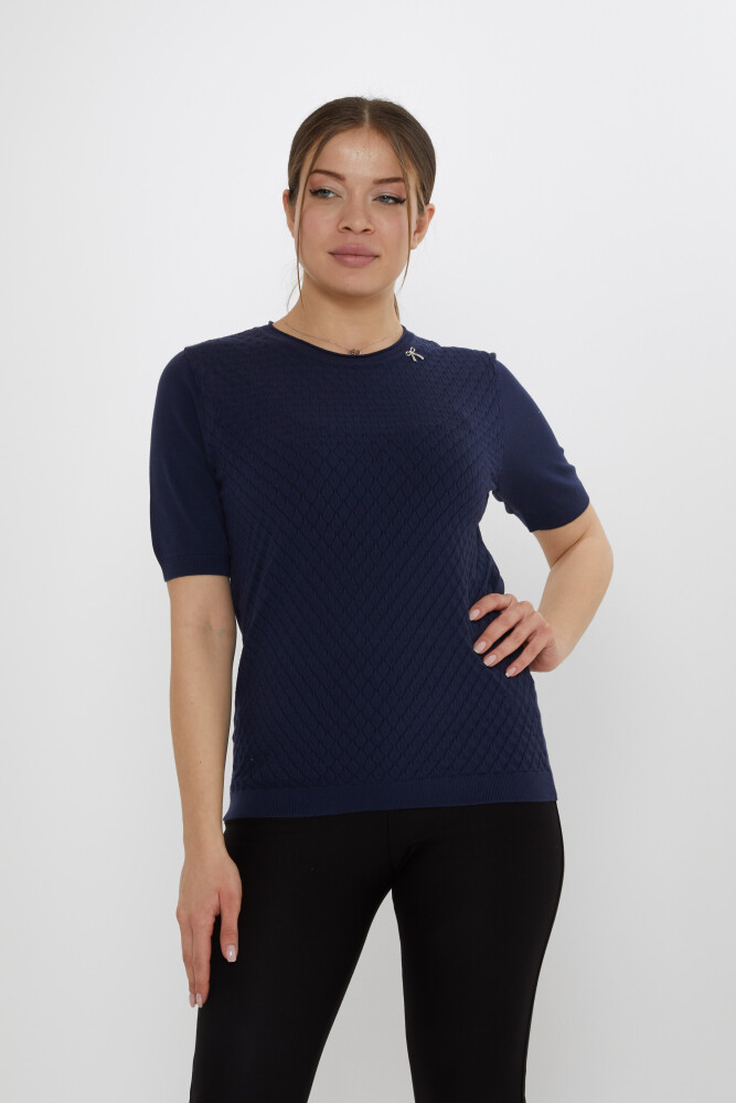 Knitted Sweater Ribbon Brooch Navy Blue - 31815 | KAZEE (Set of 3 L-XL-2XL) - 1