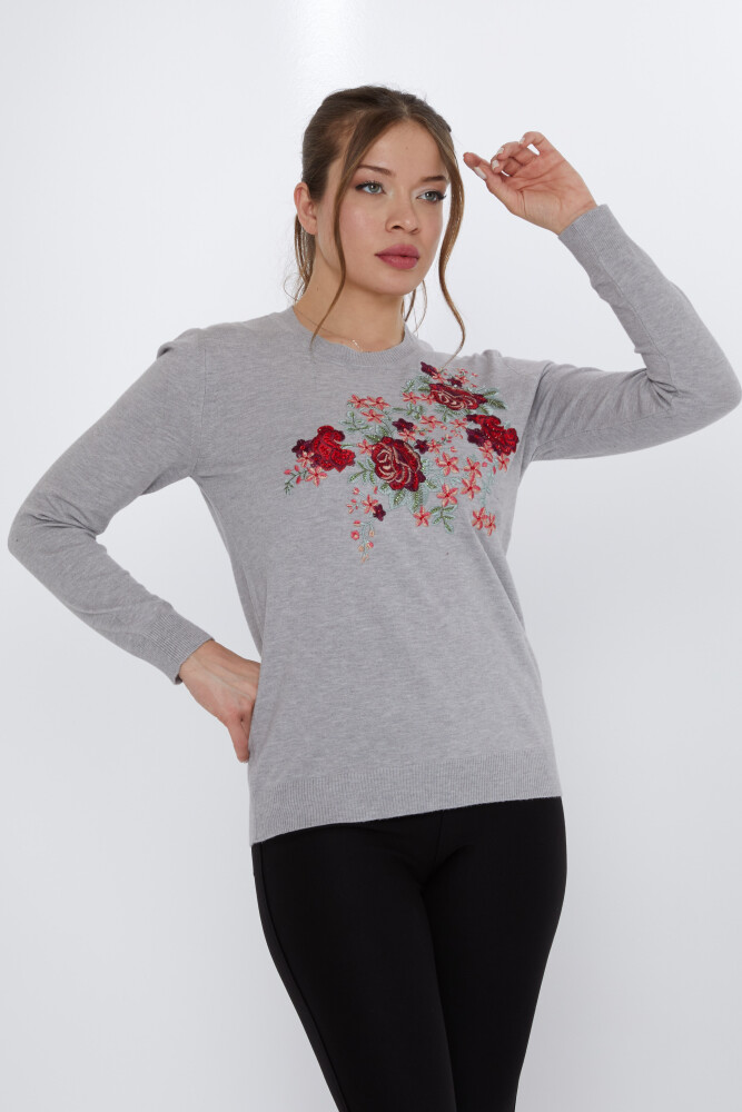Knitted Sweater Rose Embroidered Gray - 31377 | KAZEE (Set of 3 L-XL-2XL) - 2